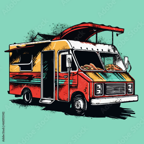 food truck silhouette distressed retro. Created using Generative AI Technology