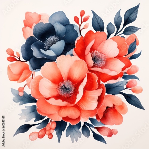 Watercolor floral bouquet isolated on white background.