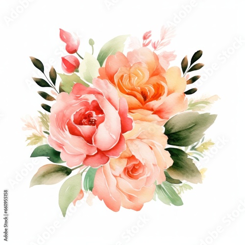Watercolor floral bouquet isolated on white background.