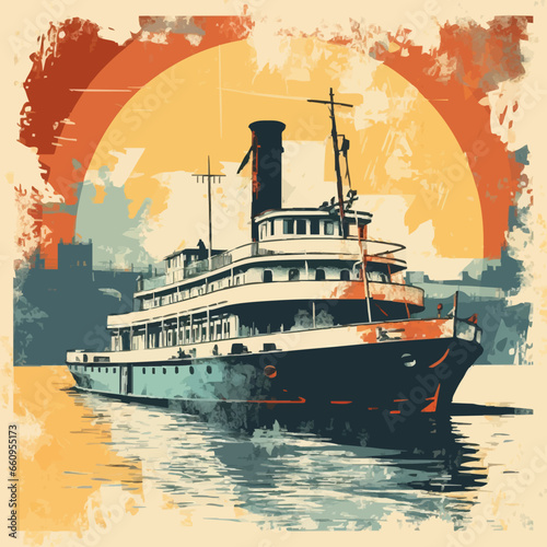 transportation river cruise silhouette. Created using Generative AI Technology