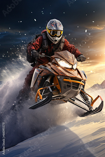 man riding snowmobile at snowy hill © ZoomTeam