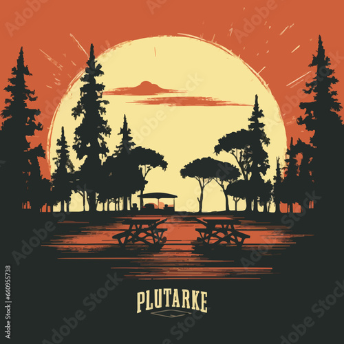 parksoutdoor BBQ picnic silhouette distressed re. Created using Generative AI Technology