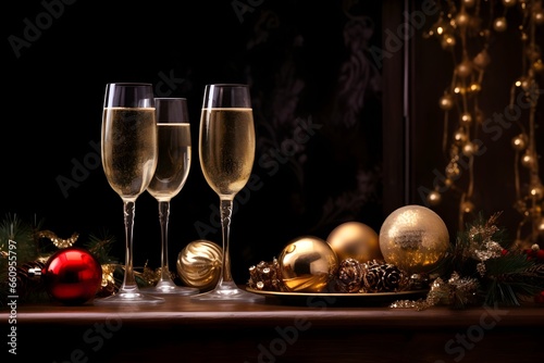 Holiday Cheers: Champagne Glasses on Festive Table