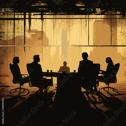 business boardroom discussion silhouette. Created using Generative AI Technology