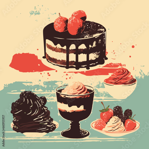 food dessert assortment silhouette distressed re. Created using Generative AI Technology