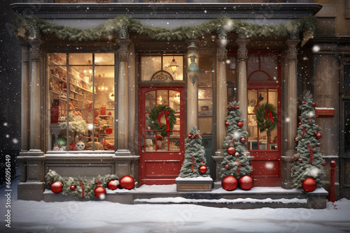 Beautiful Winter Christmas Decoration Storefront Backdrop Illustration