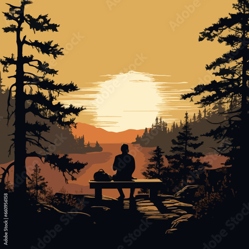 parksoutdoor overlook silhouette distress. Created using Generative AI Technology