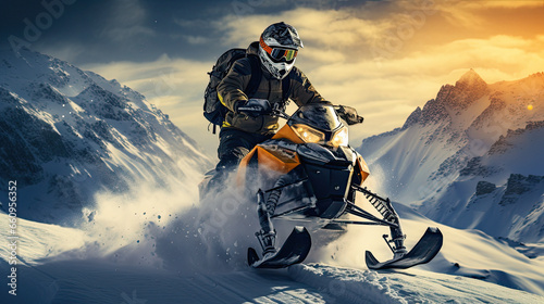 man riding snowmobile at snowy hill