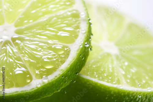 Limes on White Background Fresh with Waterdrops
