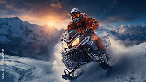 man riding snowmobile at snowy hill © ZoomTeam