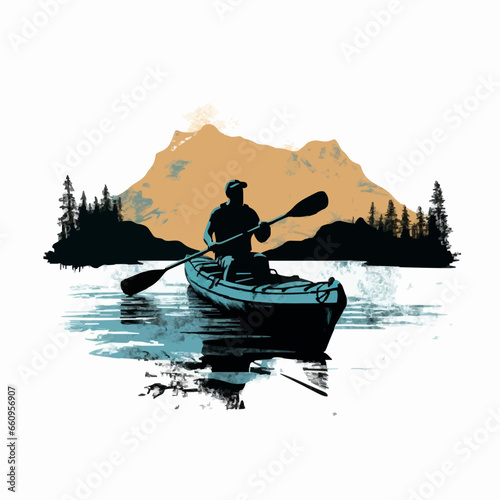 transportation kayaking adventure silhouette dis. Created using Generative AI Technology