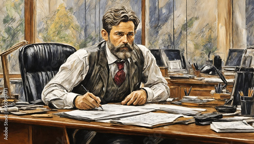 drawing of a businessman in the office