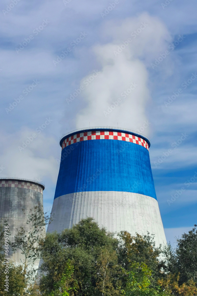 The pipes of the thermal power plant are smoking The pipes of the thermal power plant are smoking