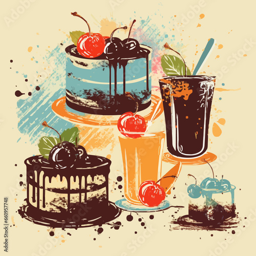 food dessert assortment silhouette distressed re. Created using Generative AI Technology