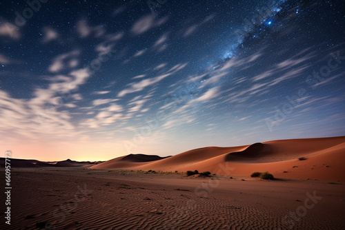 A starry night sky above a vast, illuminated desert setting creates a soothing and calm atmosphere created with generative ai