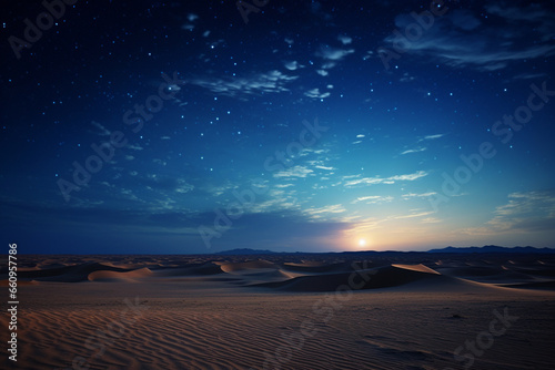 A starry night sky above a vast, illuminated desert setting creates a soothing and calm atmosphere created with generative ai