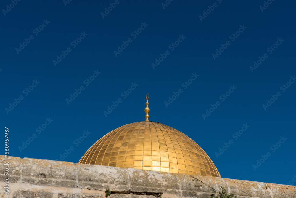 The golden cupola of Dome of the Rock, Temple Mount, al-Aqsa mosque, Jerusalem, Israel