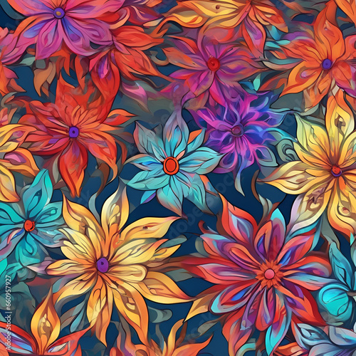 seamless floral pattern, flowers, wallpaper, design, illustration, colorful, Ai generated 
