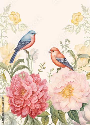 Watercolor flowers and birds For decoration and design © katobonsai