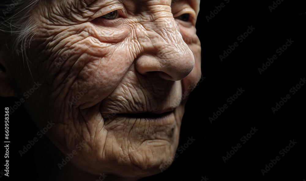 Close-up wrinkles of a senior woman. Facial treatments. Anti-aging program, concept. Removal of wrinkles, age-related changes. Portrait of a beautiful natural old woman with wrinkles copy space Close-up wrinkles of a senior woman. Facial treatments. Anti-aging program, concept. Removal of wrinkles, age-related changes. Portrait of a beautiful natural old woman with wrinkles copy space