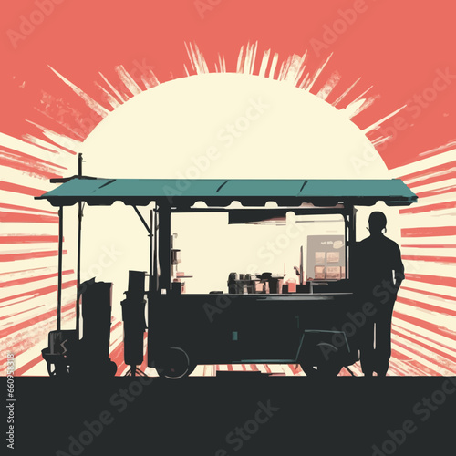 food street food vendor silhouette distressed re. Created using Generative AI Technology