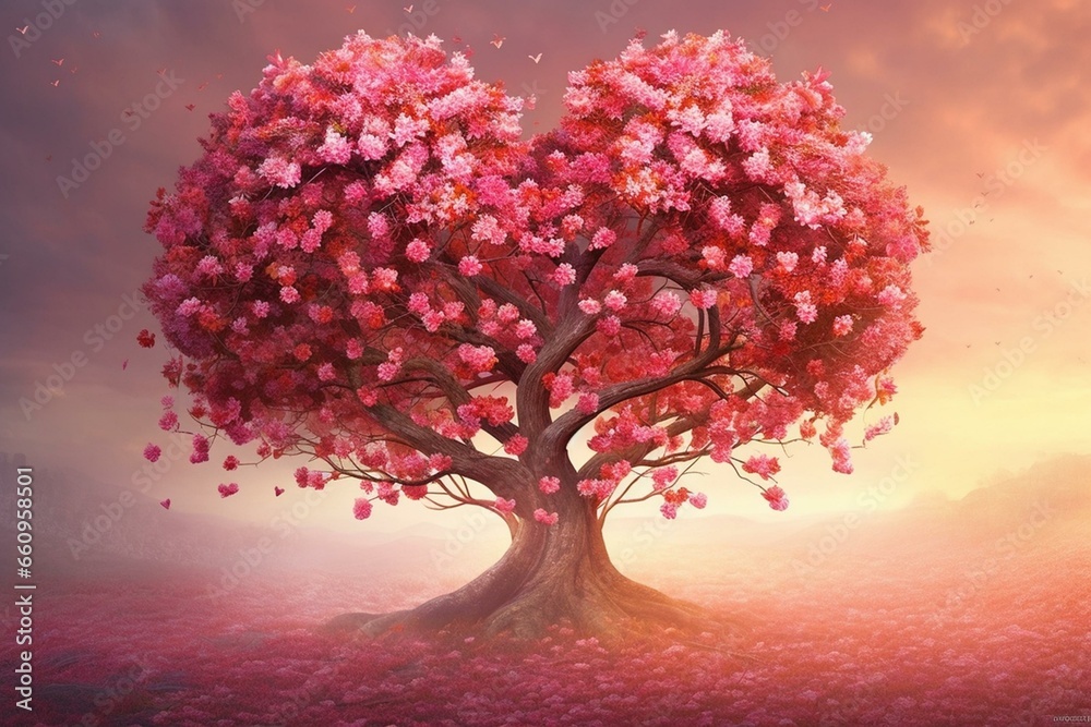 Tree with stunning heart-shaped flowers, an exquisite piece of art. Generative AI