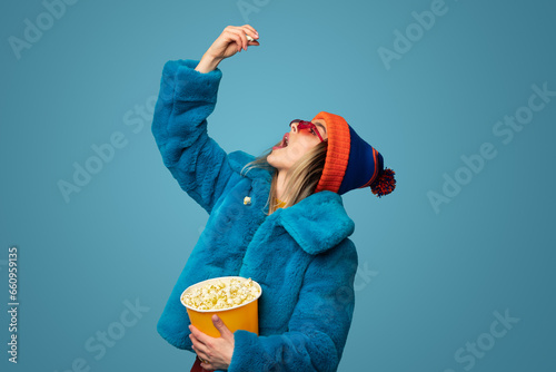 Weird lady eating popcorn