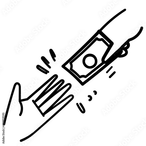 hand drawn doodle hand give and take money gesture illustration