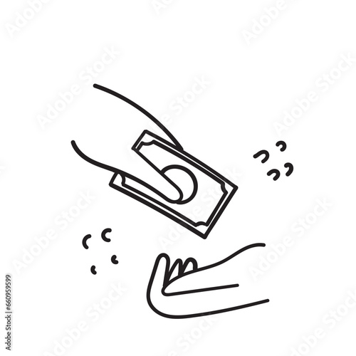 hand drawn doodle hand give and take money gesture illustration