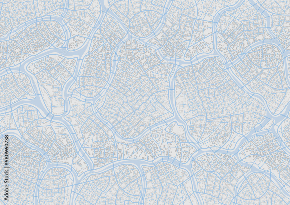 Navigate mapping technology for distance data, path turns. Abstract map with unique lines, geometric patterns background. Huge city top view. Streets, blocks, route for movement on the streets. Vector