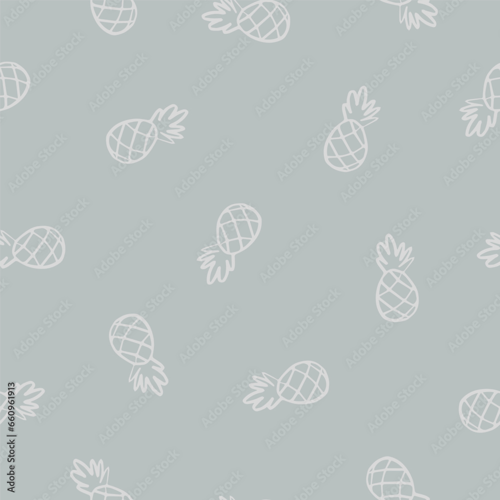 Grey seamless pattern with outline pineapples Grey seamless pattern with outline pineapples