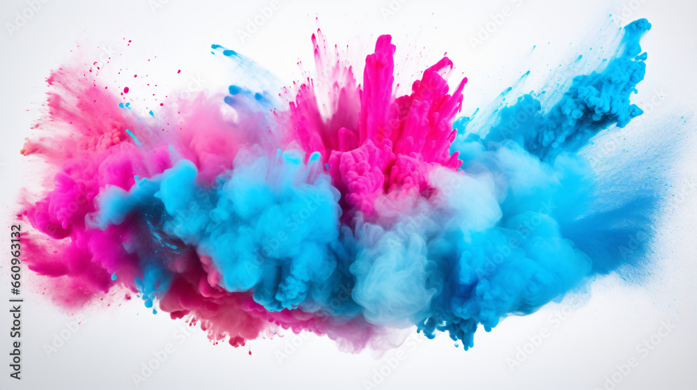 A colorful explosion of powder on a white background