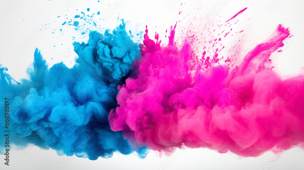 A colorful explosion of powder on a white background