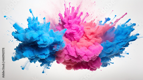 A colorful explosion of powder on a white background