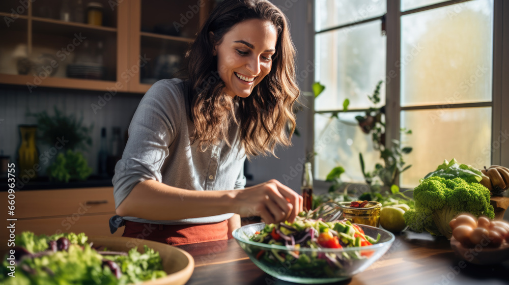 Young woman cooking in the kitchen