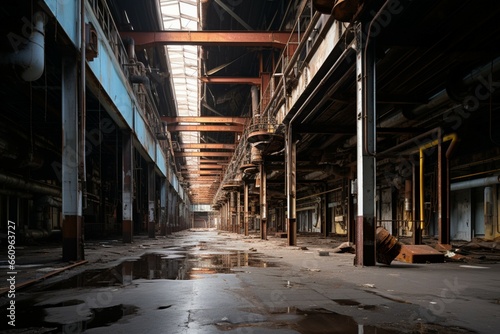 Inside an abandoned industrial structure, a surreal and imaginative interior landscape emerges