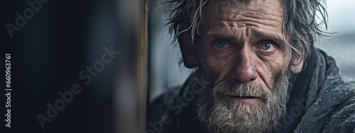 Homeless man on a city street photo