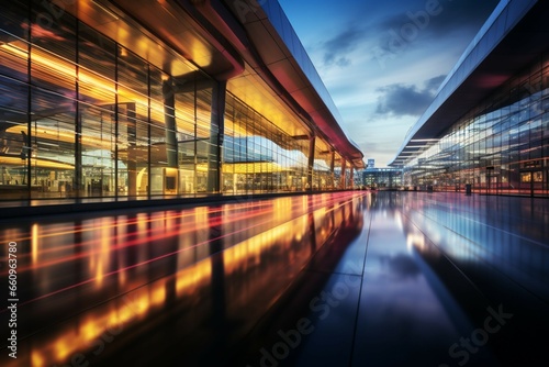 international airport terminal with a blurred background