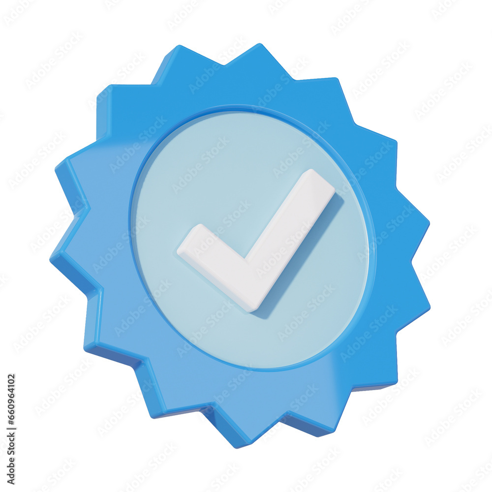 Profile verification check mark social media icon. Blue verified badge with checkmark sign isolated on empty background. Transparent Square image 3D illustration Profile verification check mark social media icon. Blue verified badge with checkmark sign isolated on empty background. Transparent Square image 3D illustration