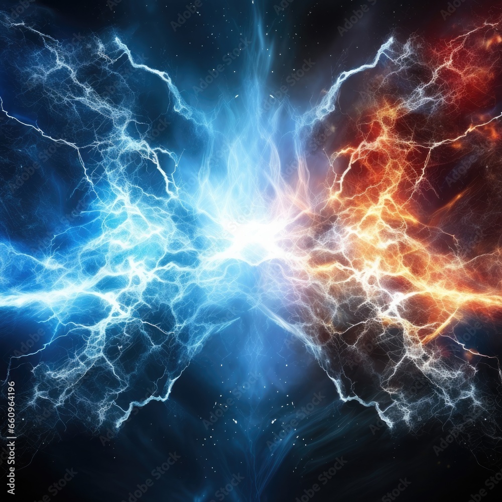 Fototapeta premium Thunder lightning on dark background. Generative AI
