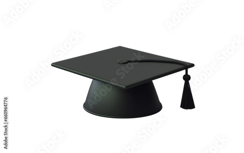 3D black student hat on transparent background