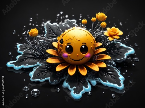 3d emoji cute flower with black background 