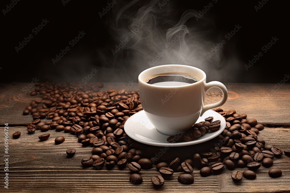Cup of morning bliss. Steamy espresso aromas in rustic surroundings. Dark elegance. Vintage coffee cup filled with goodness. Savor flavor. Steam rising from freshly brewed Cup of morning bliss. Steamy espresso aromas in rustic surroundings. Dark elegance. Vintage coffee cup filled with goodness. Savor flavor. Steam rising from freshly brewed