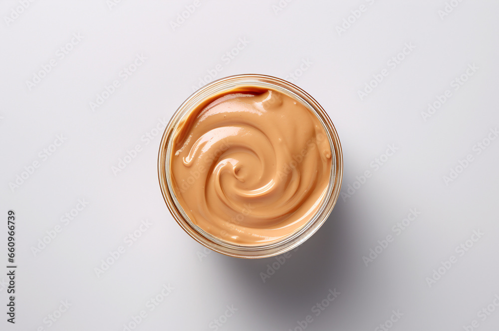 Peanut butter in a jar top view Peanut butter in a jar top view