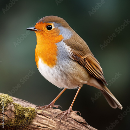 European Robin in profile sitting on a moss-covered branch © Muhammad