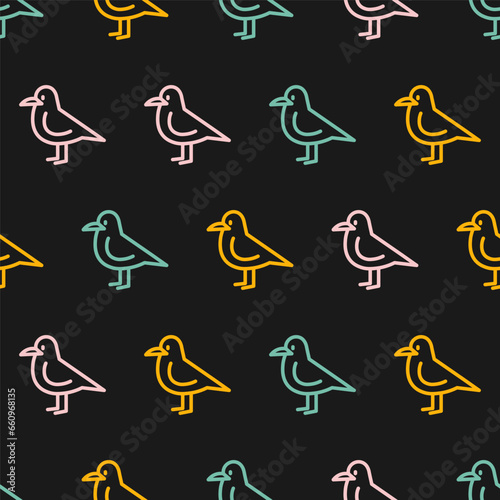 Fototapeta Naklejka Na Ścianę i Meble -  Seamless pattern with colorful bird and black background