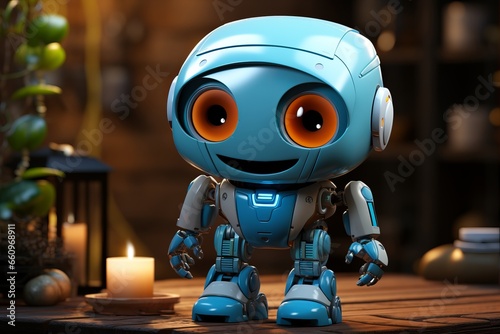 Photo of a cute happy cartoon robot created with Generative AI technology