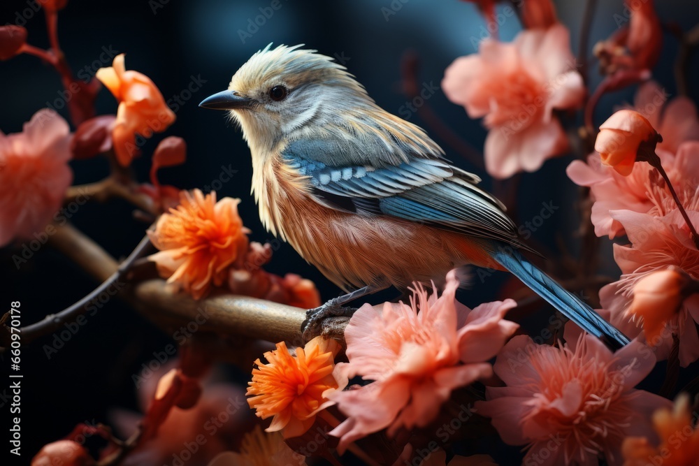 Serene scene featuring a paper bird on a lush plant, harmonizing nature, art, and pastel colors in a stock photo by Paul Bird, Generative AI Serene scene featuring a paper bird on a lush plant, harmonizing nature, art, and pastel colors in a stock photo by Paul Bird, Generative AI