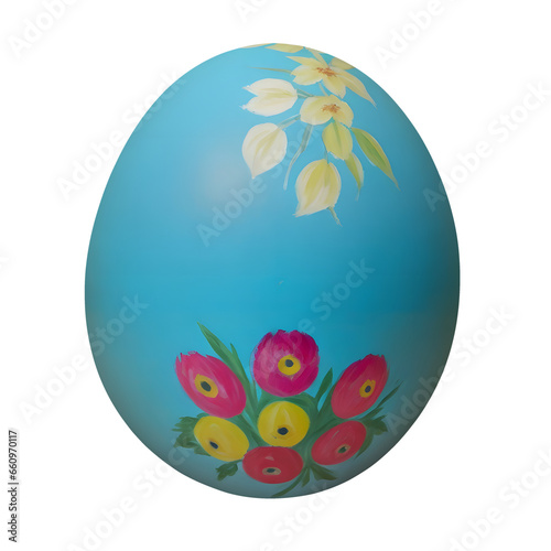 Easter egg with colorful floral / flower pattern painting, isolated on transparent background cutout - png - image compositing footage - alpha channel