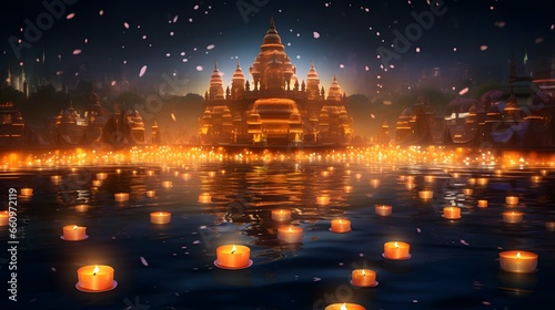 Diwali lights celebration background, hindu festival, india, diya lamp © Filip
